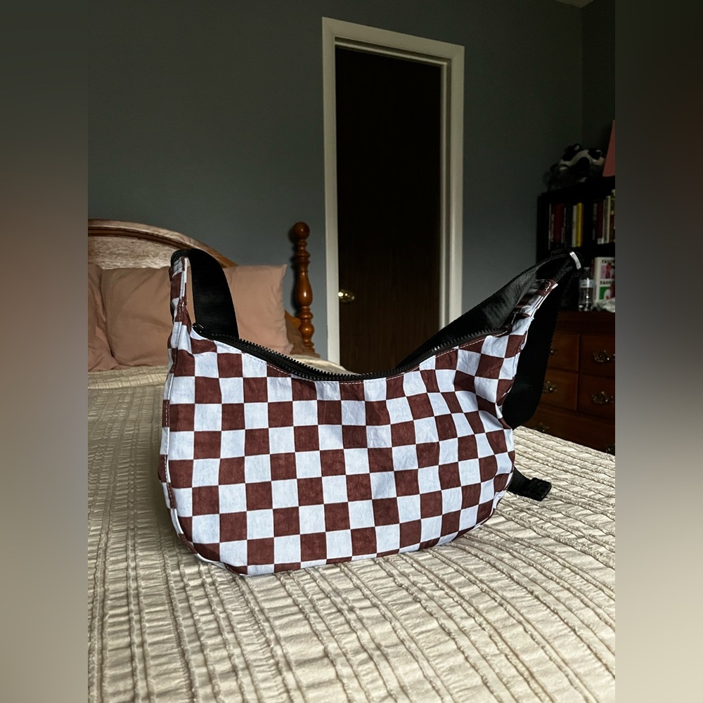 Baggu Blue/Brown Check UO Exclusive Medium Crescent Bag - THREE SMALL PINHOLES